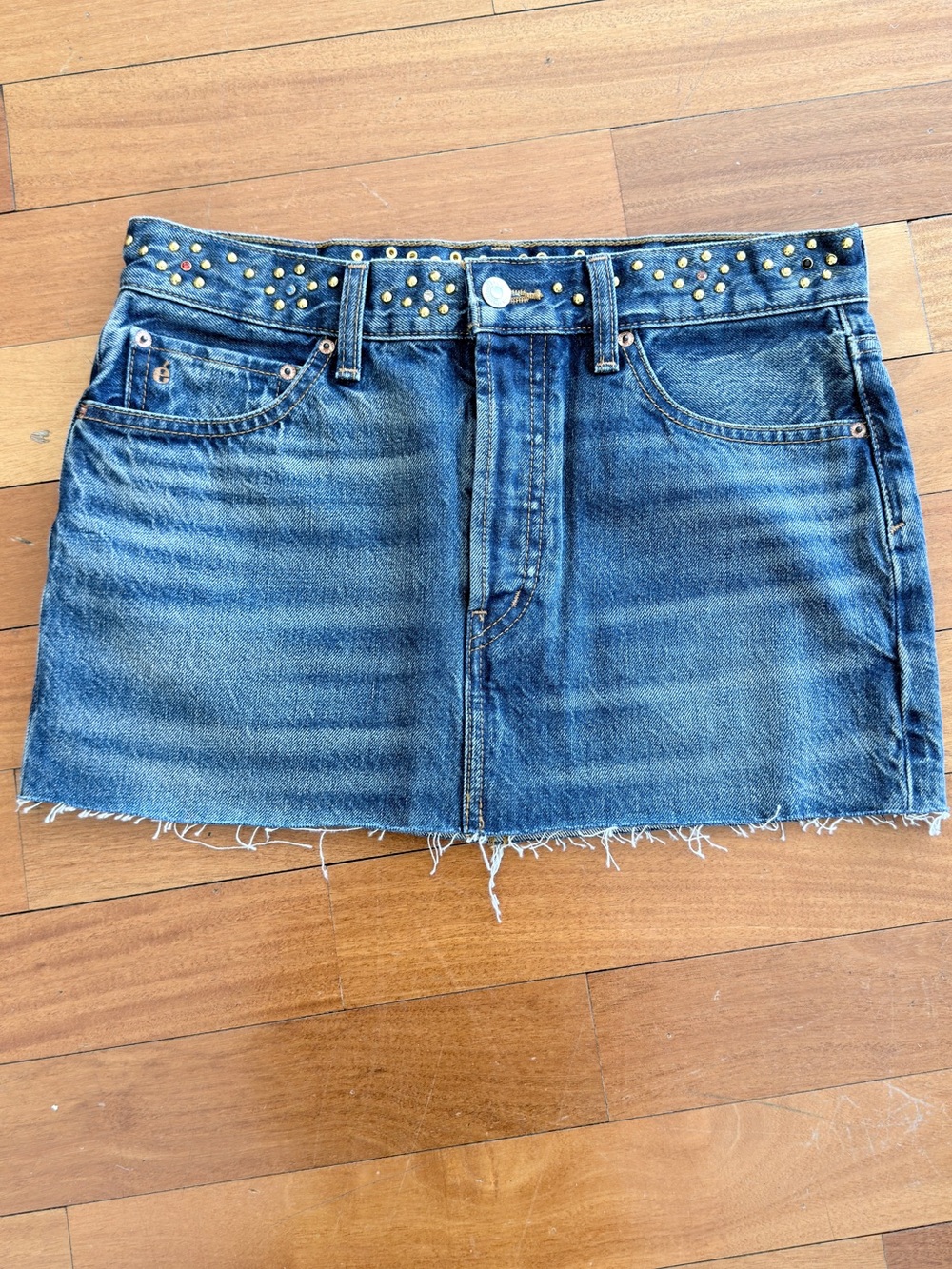 Etica Blue Denim Mini Skirt with Studded Waistband